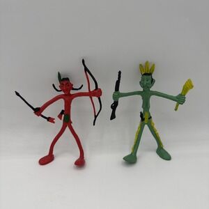 Vintage 1960's-70's 5" Bendy Bendable Native American Indian Toy Figure Set 2